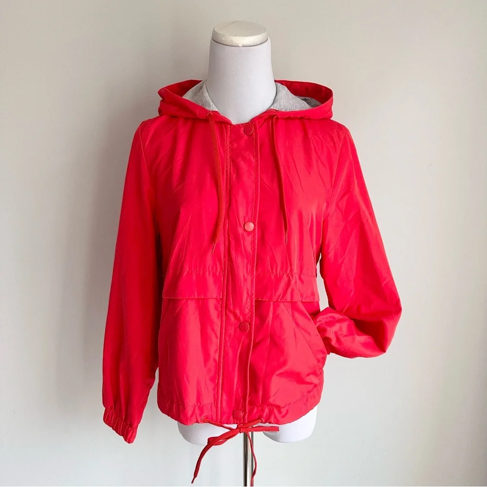 H&M DIVIDED Bright Red Hooded Zip Up Windbreaker Jacket - Picture 2 of 15